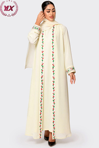 <span class=keywords><strong>Kimono</strong></span> <span class=keywords><strong>Abaya</strong></span> <span class=keywords><strong>Chic</strong></span> et Minimaliste, Fluide avec Broderie Florale aux Couleurs Palestiniennes - Product Image 2
