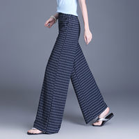Pantalons pour femmes, taille haute, motif à carreaux, plissés, jambes larges, coupe droite, tissu de haute qualité, fournisseur vérifié