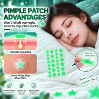 Patchs Hydrocolloïdes Anti-Acné Personnalisables OEM à l'Huile Essentielle d'Arbre à Thé, Marque Privée, Patchs Étoiles Vert Fluorescent pour Boutons et Imperfections