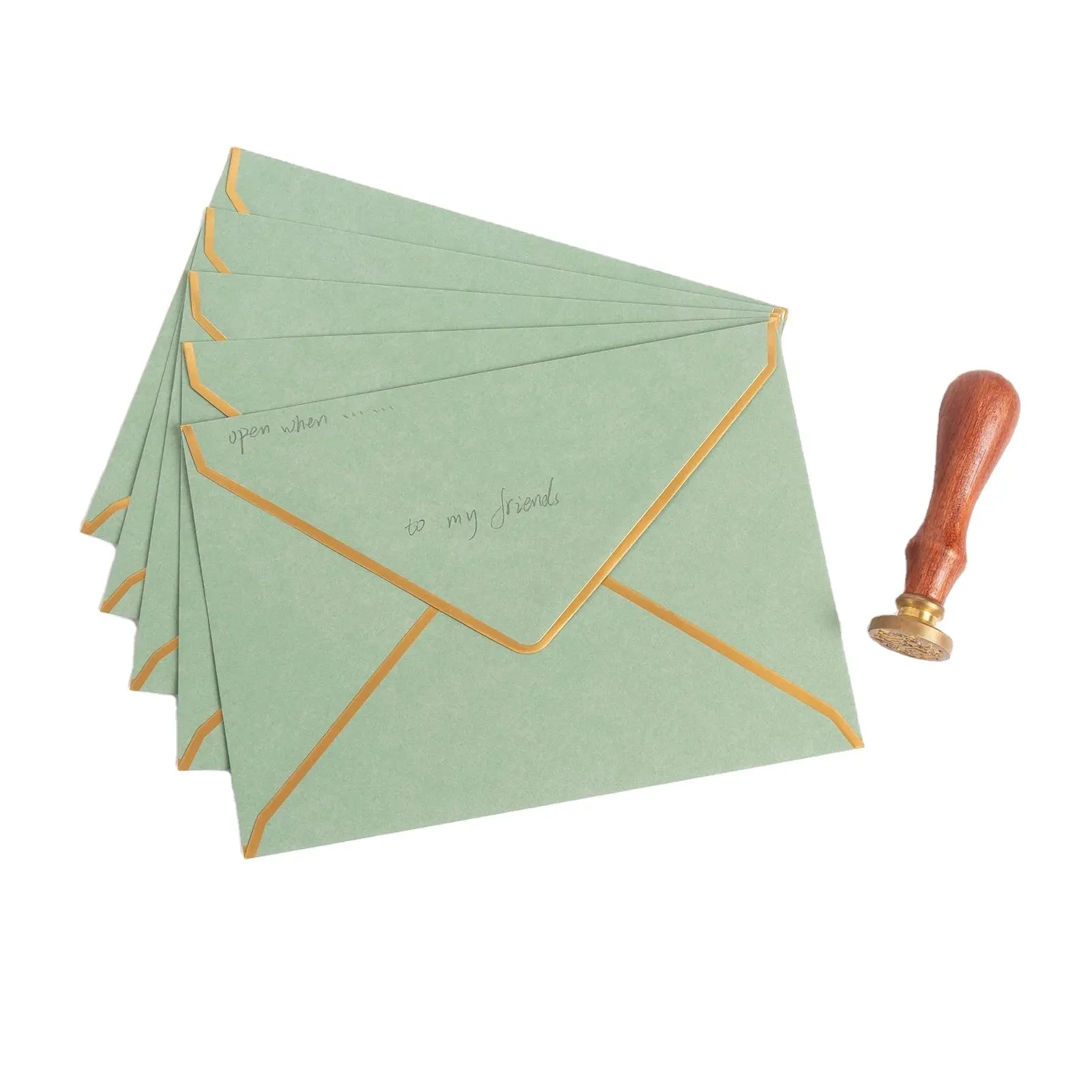 Enveloppes de cartes de remerciement personnalisées de 5x7 pouces enveloppe de papier fantaisie vert clair pour cartes-cadeaux bon marché