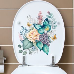 Autocollants décoratifs pour siège de toilette de salle de bain Autocollants fleurs et papillons amovibles en PVC imperméable - Product Image 6