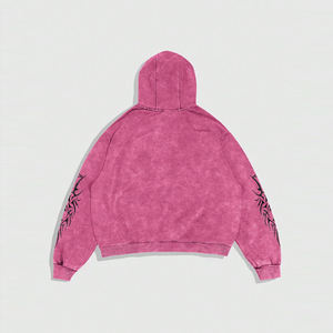 Sweat à capuche vintage en coton tricoté délavé à l'acide de haute qualité, imprimé sur mesure, à <span class=keywords><strong>épaule</strong></span>s tombantes, surdimensionné, zippé, effet vieilli pour <span class=keywords><strong>femme</strong></span> - Product Image 2