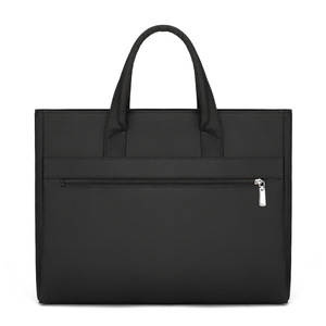 Shoulder Messenger Soft Black Office Durable Genuine Leather Oxford Handle Zipper Unisex <b>Document</b> Storage Laptop <b>Bag</b>. - Product Image 1
