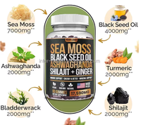 Gummies de mousse de mer bio Ausreson : Complexe d'huile de graines noires d'Irlande, Ashwagandha, Gingembre, Shilajit et Crinière de lion