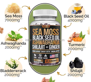 Gomitas de Musgo Marino Ausreson con Aceite de Semilla Negra Irlandesa, Ashwagandha, Jengibre, Shilajit y Melena de León - Product Image 2