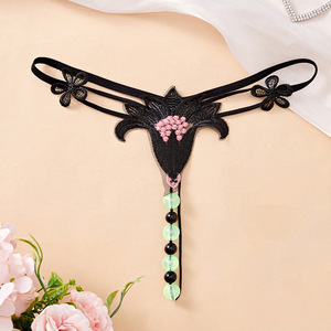 Tanga Sexy de Encaje Negro Ding Zhi Mei con Cuentas que Brillan en la Oscuridad, Accesorio Íntimo para Mujer - Product Image 5