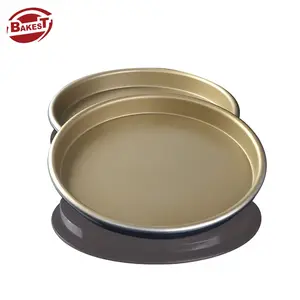 Bakest 8 Polegada Ouro Deep Thicken Envolvido Borda Redonda Antiaderente Bandeja De Cozimento De Pizza Profunda Redonda Bandeja De Pizza