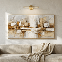Grande peinture acrylique abstraite Wabi-sabi, géométrique neutre, faite à la main, en impasto, sur toile, décoration moderne pour bureau, encadrée