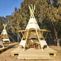 Tente Safari 4x4m en Toile Oxford Coton PVC/PVDF, Matériaux Quatre Saisons, Ouverture Rapide, Portable, Une Chambre, 2 Personnes