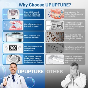 Nettoyeur à ultrasons 2024 avec lumière LED UV pour prothèses dentaires, bijoux, appareils orthodontiques, protège-dents, têtes de brosses à dents - Product Image 5