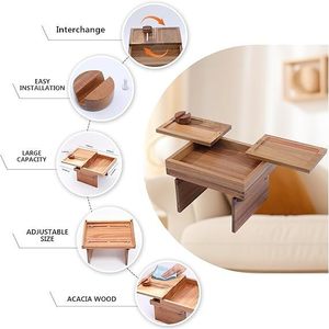 Plateau d'accoudoir de canapé en bois, porte-gobelet pour canapé de salon, porte-gobelet pour boissons, support pour téléphone portable et collations avec tiroirs, solide - Product Image 2