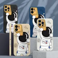 Leuke Astronauten Cartoon 2D Print Siliconen Telefoon Case Back Cover Voor Iphone 6 7 8 Plus X Xr Xs 11 12 13 Pro Max