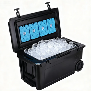 Glacière isotherme moderne à roulettes en plastique noir <span class=keywords><strong>de</strong></span> haute qualité, rotomoulée, personnalisée, 55QT, pour le stockage des aliments, la pêche en plein air - Product Image 1