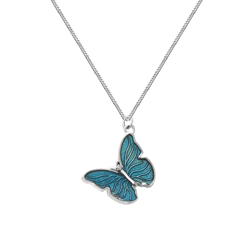 2020 Trendy Women Jewelry 925 Sterling Silver Cute Animal Blue Butterfly Necklace Pendant