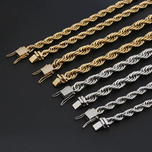 Unisex Men Women Hip Hop Twisted Rope <b>Chain</b> Necklace PVD 18K Gold Plated <b>Titanium</b> Steel Diamond Paved Clasp Jewelry - Product Image 6