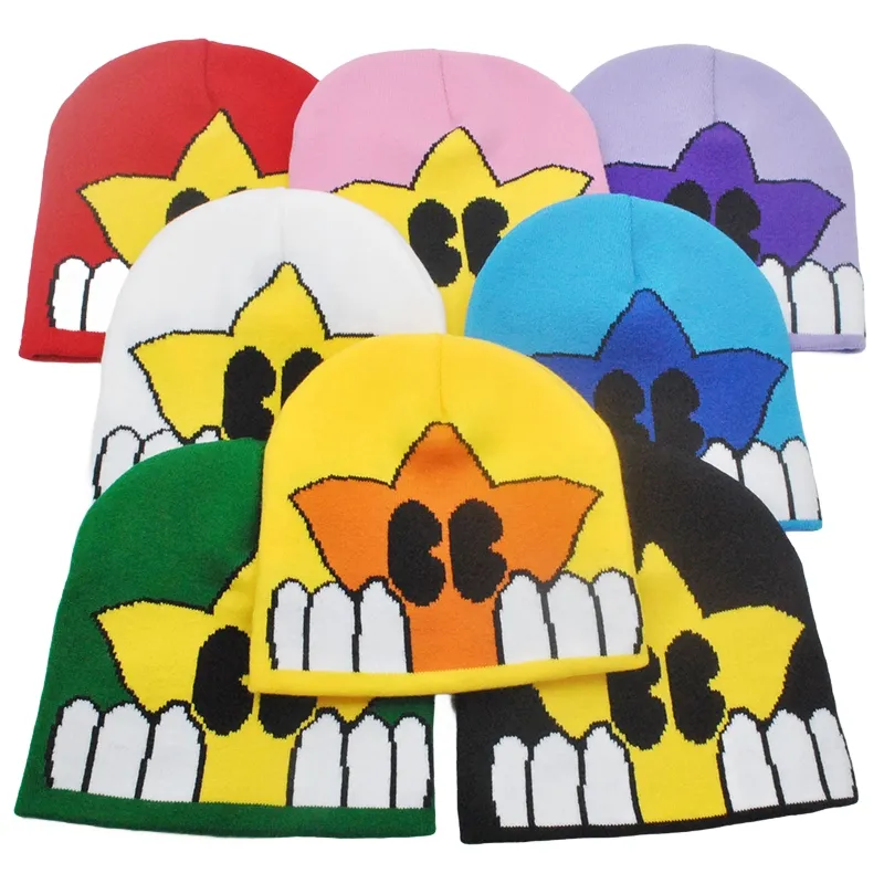 Individuelles Logo gestrickter Hut Stern Jacquard-Muster Beanie-Hüte Herren und Damen Outdoor warmer Beanie-Schädelkappe