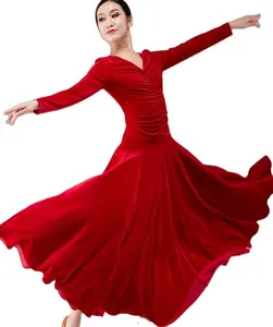 Flhy0365 Bodycon Jurken 2023 Aankomst Flamenco Kostuums Koor Spaanse Wals Ballroom Latin Dance Jurken Rood Voor Vrouwen