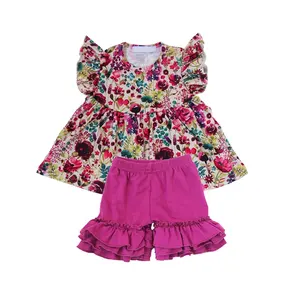 Roupas para meninas, conjunto de roupas de alta qualidade para meninas, 2 peças, roupas para crianças, padrão floral, trajes infantis