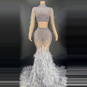 NOVANCE Y2369 Guangzhou abito da sposa mercato festa di compleanno due set abito di piume di lusso lungo con perline Costume da ballo contemporaneo - Product Image 1