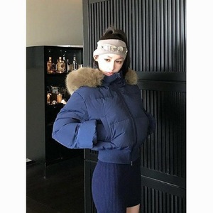 Herbst/Winter <span class=keywords><strong>Petite</strong></span> Plus-Fluffy Cropped <span class=keywords><strong>Parka</strong></span> mit Pelzkragen, Slim-Fit Kapuzenpullover, Reißverschluss-Baumwollmantel für Damen - Product Image 2