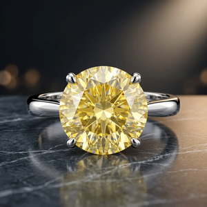 Anillo de compromiso RCK Global Art Deco de oro macizo de 10K con diamante de laboratorio amarillo canario vintage, corte brillante, engaste de garras, tercera parte - Product Image 2