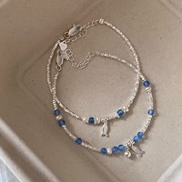 Bracelet en argent sterling S925 avec cristal bleu en forme de poisson pour femme, bijoux fantaisie géométriques faits à la main, vente en gros
