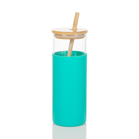 Gobelet personnalisé en verre borosilicate de haute qualité 500 ml, écologique, avec couvercle en bambou et manchon pour paille, pour les voyages - Vente en gros