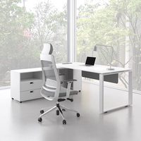 Bureau de direction en L, grand bureau de manager, style moderne et simple, blanc avec armoire latérale, ensemble bureau et chaise personnalisable