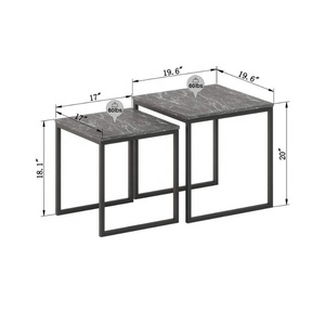 중첩 커피 테이블 세트 2 산업 엔드 스퀘어 대리석 탑 스탠드 소파 사이드 침대 옆 대리석 탑 커피 테이블 - Product Image 2