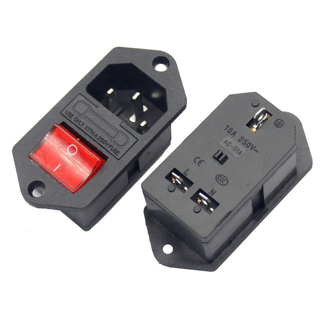 AC-01Series  10A 250V  3in1 Inlet   Rocker Switch Red Green  Light C13 C14 Ac Power Socket With  Fuse Holder for Home Appliance