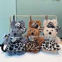 Porte-clés mignon en peluche imprimé léopard, fourrure bouclée douce, forme 3D, pendentif cœur en perle, marque RC, cadeaux de mode pour filles