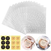 100 sacs à biscuits autocollants en plastique cellophane pour pâtisseries, friandises, cadeaux de fête, boulangerie, bonbons, chocolat