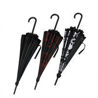 Parapluie pagode droit en dentelle 21IN*16K, en pongé 190T, style japonais, à long manche, personnalisé pour Halloween, protection manuelle contre le soleil et la pluie