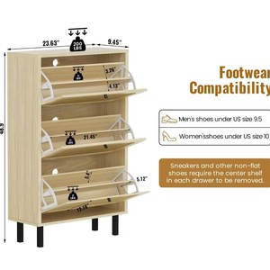 <span class=keywords><strong>Zapatero</strong></span> Estrecho de Ratán Nórdico de 24 cm con 3 Cajones Abatibles, Organizador de Almacenamiento Delgado para Entrada, <span class=keywords><strong>Zapatero</strong></span> Oculto para Hogar Moderno - Product Image 3