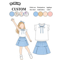 Ensemble d'été pour petites filles, style preppy, haut à manches courtes et jupe trapèze, tenue tendance, fournisseur, conception personnalisée en gros