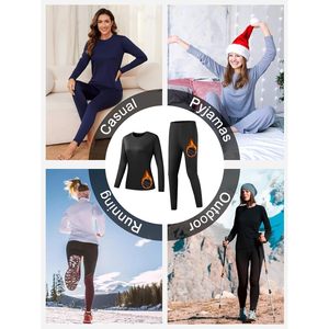 Sous-vêtements thermiques pour femmes, ensemble 2 pièces, doublure polaire, couche de base, hauts et bas, col rond, spandex, coton, fibre de bambou - Product Image 6