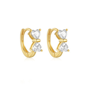ROXI Pendientes de Aro Huggies de Plata de Ley 925 Bañados en Oro de 18K con Lazo de Circonita Incrustada para Mujer - Product Image 1