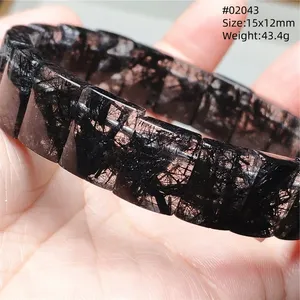 Natürlicher Schwarzer Rutilquarz Runde Perlen Gold Klassisches Strang-Armband Schmuck für Frauen Männer Klare Perlen CCGTC-Zertifikat - Product Image 3
