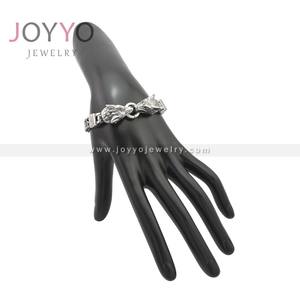 Viking Double tête de loup lien chaîne cubaine foncé pas brillant ancien Vintage argent hommes Bracelet en acier 316L <span class=keywords><strong>bijoux</strong></span> mode - Product Image 5