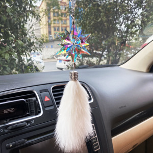 Nouvelle conception de flocon de neige en cristal et plumes pour décoration suspendue de voiture - Product Image 2