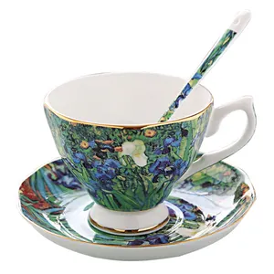 2020 Nieuwe Porselein Thee Koffie Kop Schotel Custom Applique Van Gogh Populaire Fijne Bone China Schotel Set Decoratie Cups