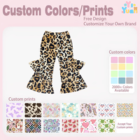 Pantalon évasé tendance pour filles à thème animalier, imprimé léopard intégral, taille élastique, double volant, service ODM personnalisé
