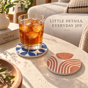 Sous-verres écologiques en terre de diatomée à motif personnalisé, isolants thermiquement, pour bureau et salle à manger - Product Image 1