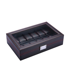 Customized Logo Luxury Carbon <b>Black</b> PU Leather Clear Window Packaging <b>Box</b> for 6 12 Slots Watches Organizer Storage case - Product Image 4