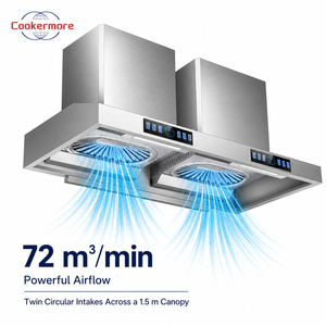 Hotte de cuisine professionnelle 1500 mm double tête 2000 W en acier inoxydable avec commande tactile 72 m³/min Fabricant OEM ODM - Product Image 2
