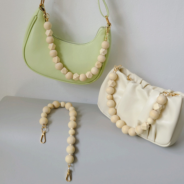 REWIN Vintage Natural Wood Bag Chain Women Bead Shoulder Chain Bag Straps