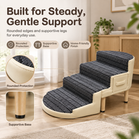 Escabeau pliable moderne 2-en-1 pour animaux de compagnie avec tiroir de rangement antidérapant, pieds en bois et marches tapisées pour chiens