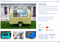 Chariot de vente ambulant coloré pour café, camion-restaurant, remorque avec cuisinière et tables, équipement de restauration rapide en aluminium pour hot-dogs et glaces