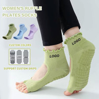 Calcetines de Pilates y Yoga con Diseño Personalizado de Punta Abierta, Ribete de Encaje, Soporte de Tobillo, Antideslizantes para Uso Descalzo en Estudio, Flexibilidad y Agarre Seguro en la Parte Inferior
