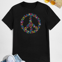 Transfert thermocollant strass motif signe de la paix coloré pour vêtements, idéal pour l'autisme